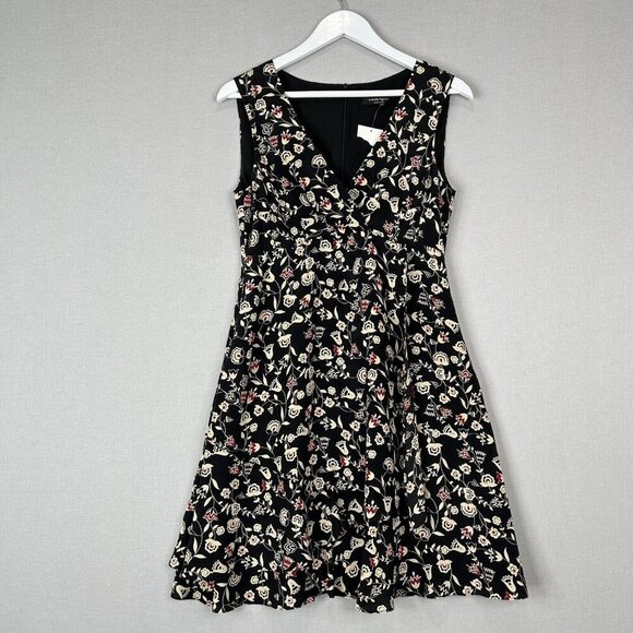 Nanette Lepore Womens Dress 10 Black Silk Floral Mock Wrap Cottagecore Work - Picture 1 of 16
